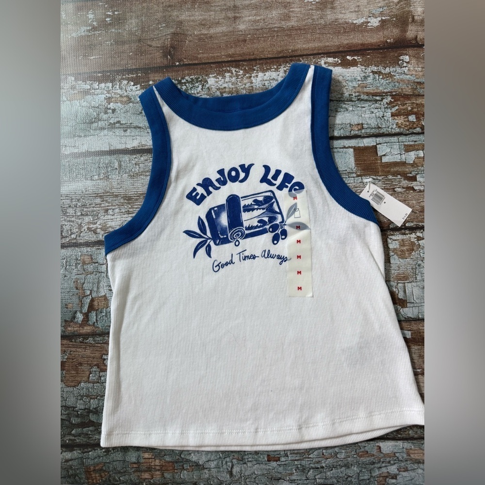 BNWT Cropped Blue and White Tank Top
